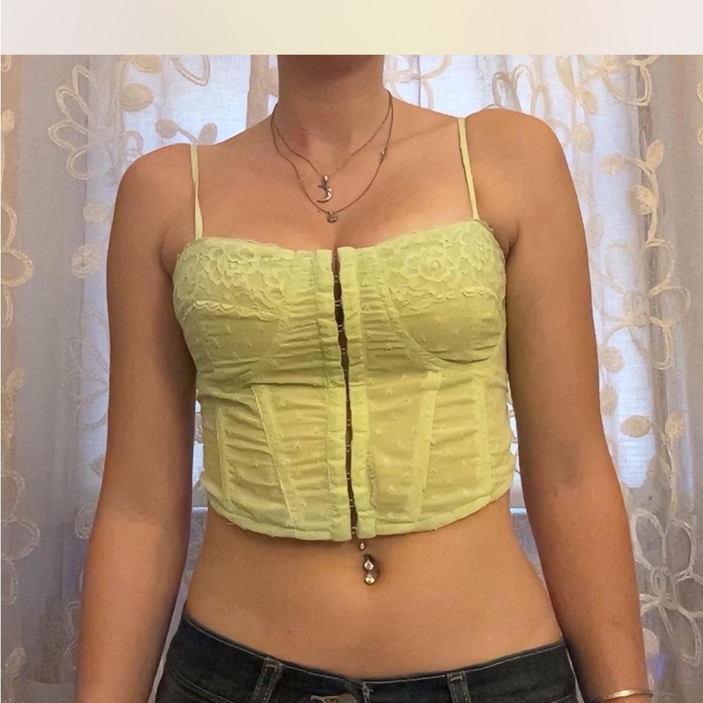 La Hearts Light Green Lace Crop Top